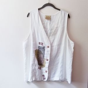 Blue Cactus Linen Button Down Blouse